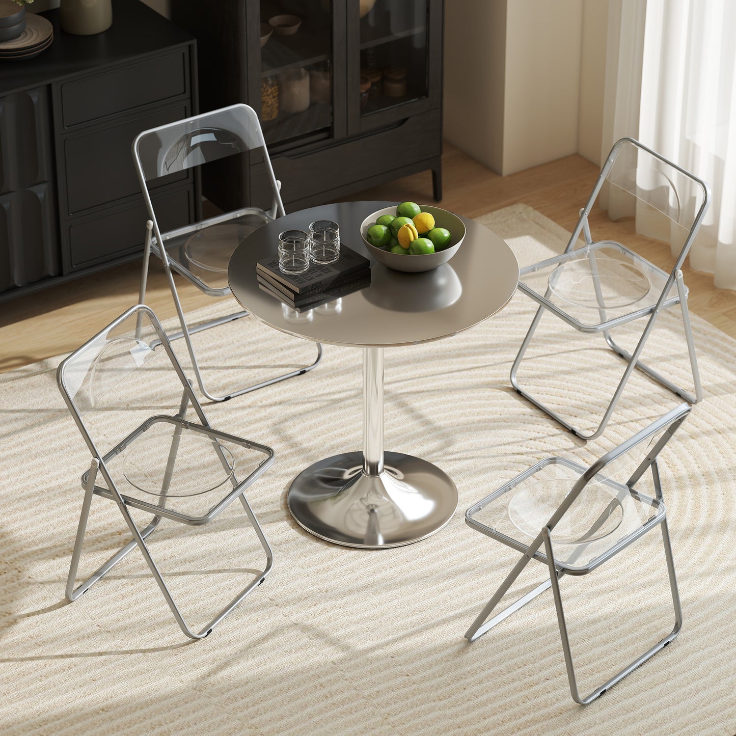 HOMCOM Acrylic Folding Chairs Transparent Seat and Backrest Space Saving Heavy Duty Steel Frame 47W x 48D x 75H cm
