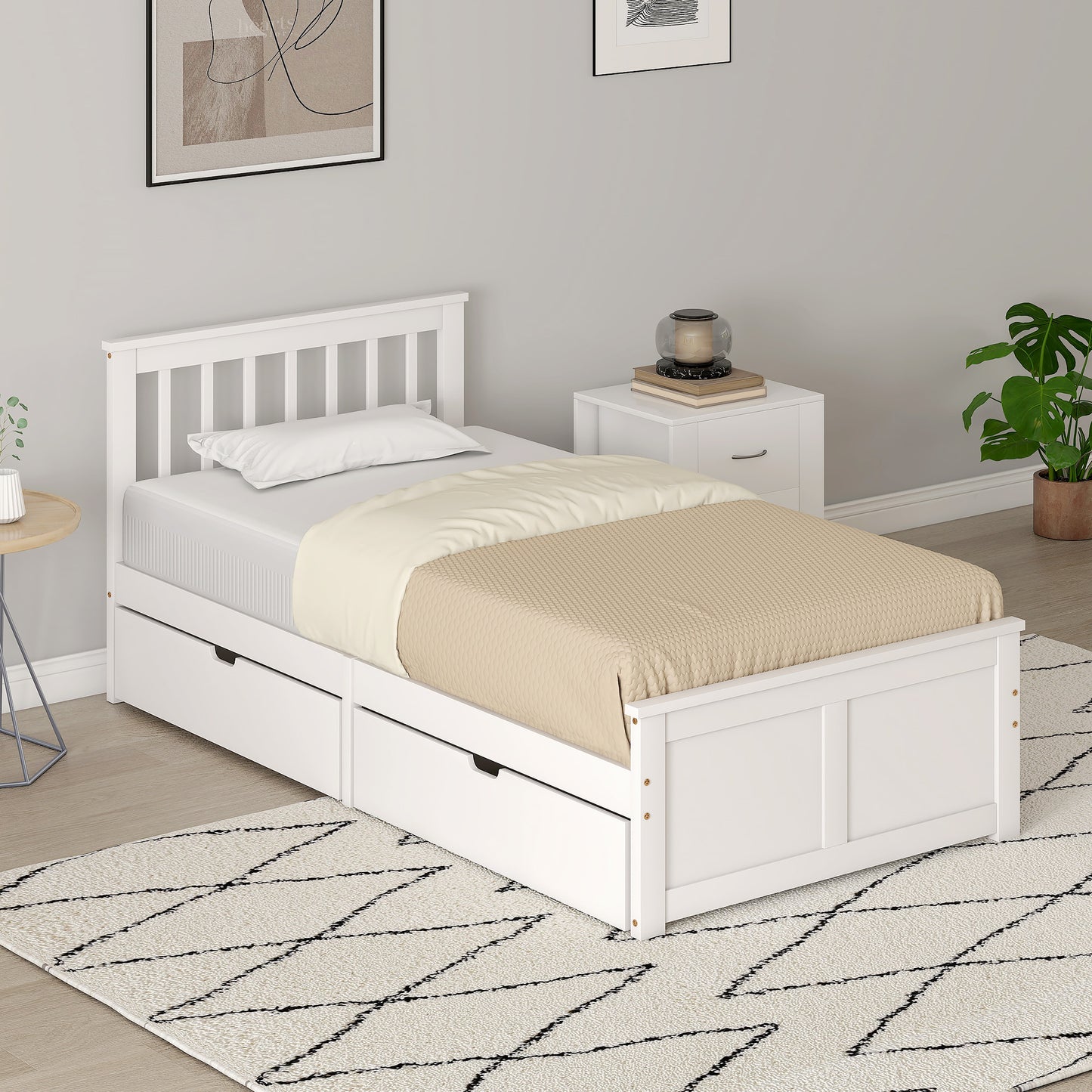 HOMCOM Wooden Single Bed Frame With Two Sliding Drawers In White Finish Perfect For Compact Bedrooms And Small Rooms