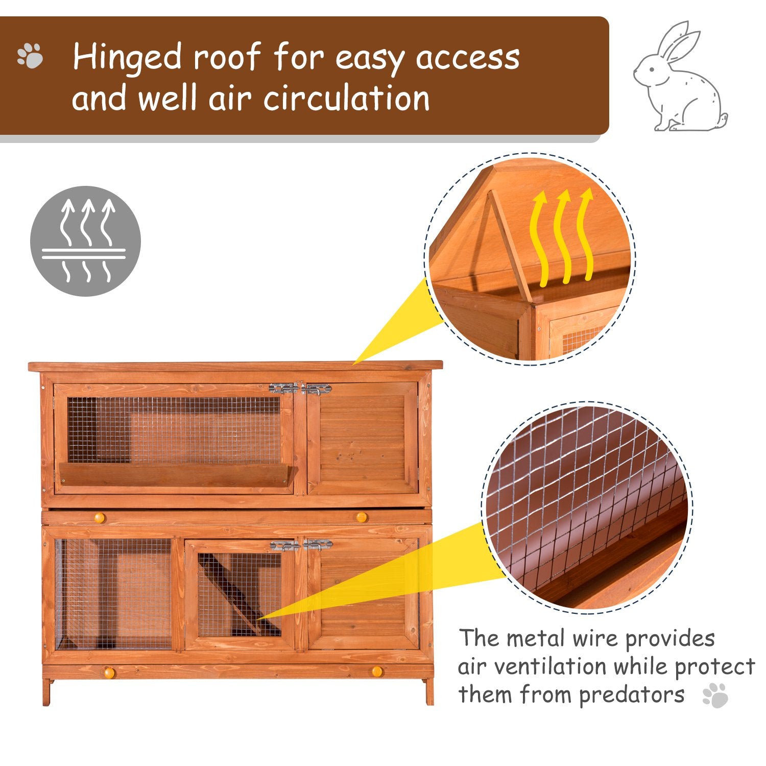 PawHut Outdoor Pine Wood Rabbit and Small Animal Cage - 100 cm H in Sauce Yellow - ALL4U RETAILER LTD