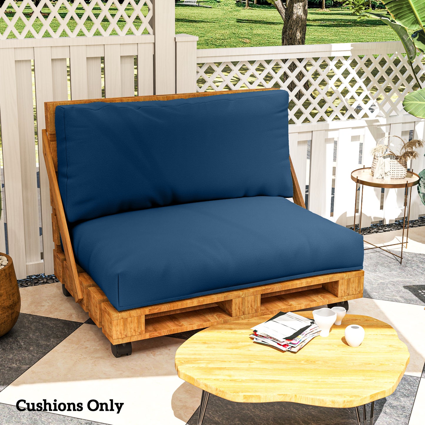 Outsunny Two Piece Seat Pallet And Back Cushions Navy Blue For Patio Furniture With Thick High Resilience Filling
