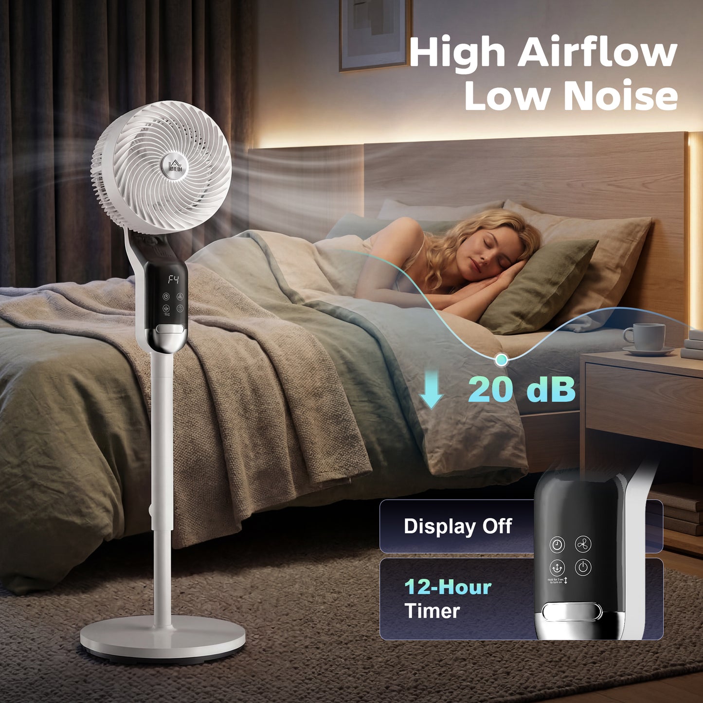 HOMCOM 41 Inch Pedestal Fan With Remote Silent 20 dB 3D Oscillation 8 Speeds 12 Hour Timer Adjustable Height