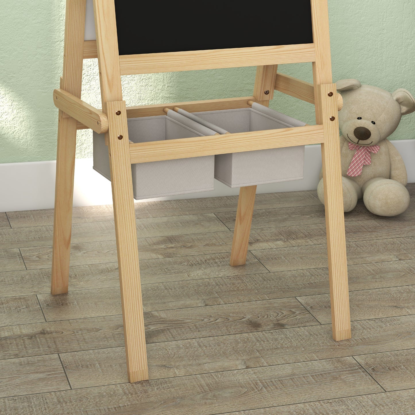 AIYAPLAY Kids Easel With Paper Roll 3 In 1 Art Easel For Toddlers Whiteboard Chalkboard With Storage Baskets