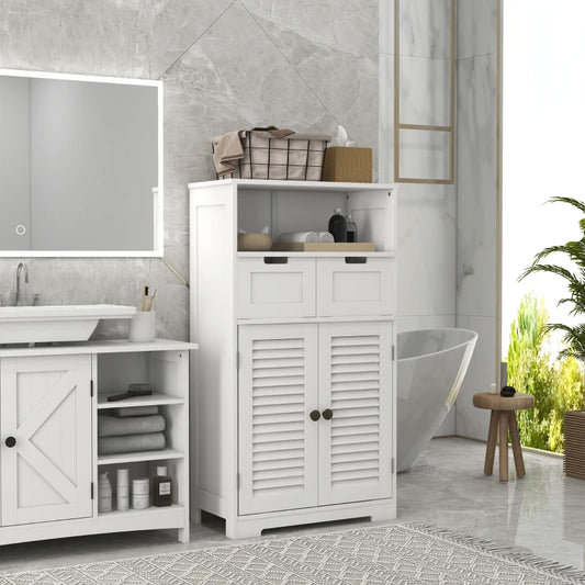 Kleankin White Three-Part Bathroom Storage Unit - Includes Shelf, Drawers & Cupboard: Optimize Your Bathroom Organization