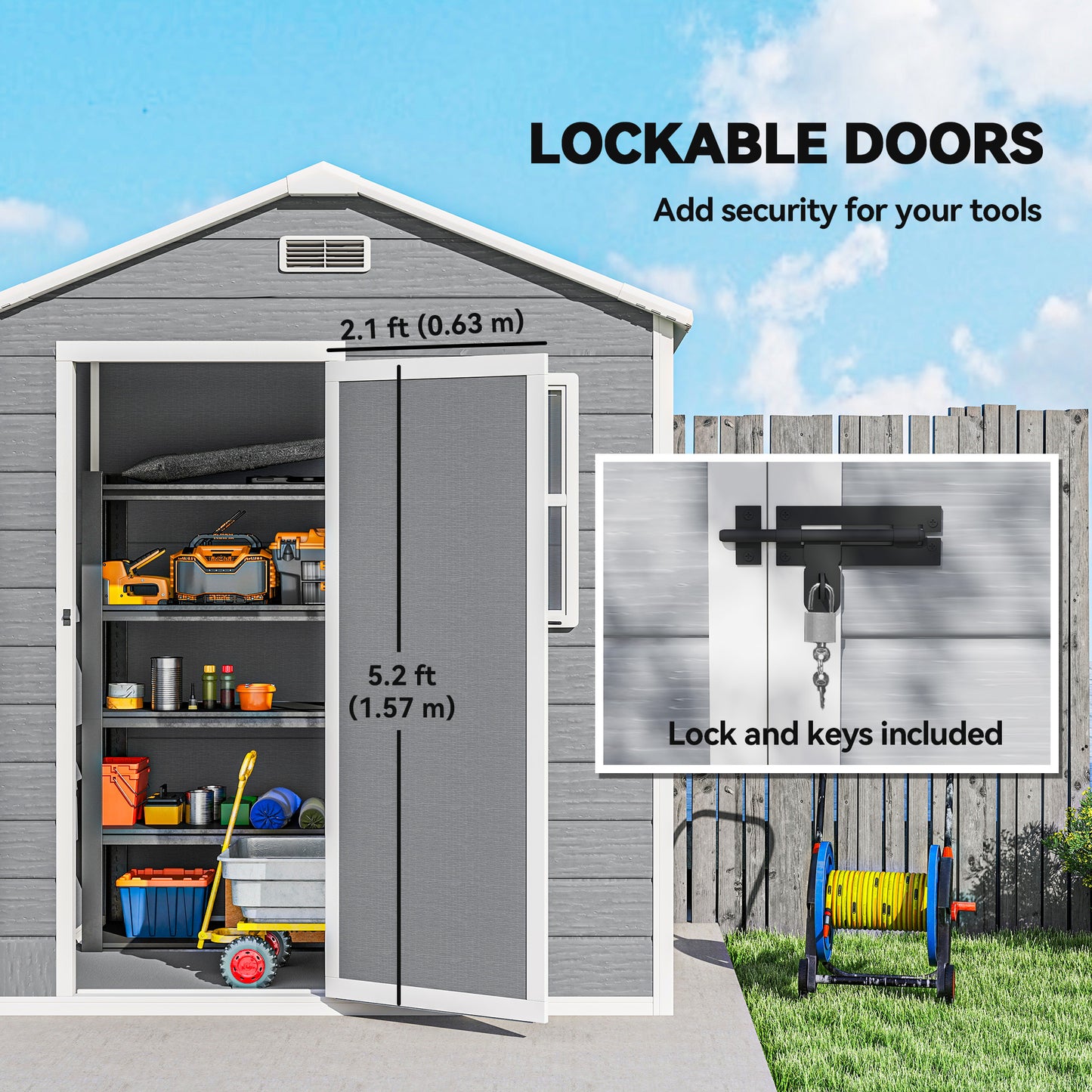 Outsunny 6 x 4ft Plastic Shed With Floor Wood Effect Resin Garden Shed With Window Lockable Door Vents All Weather Grey
