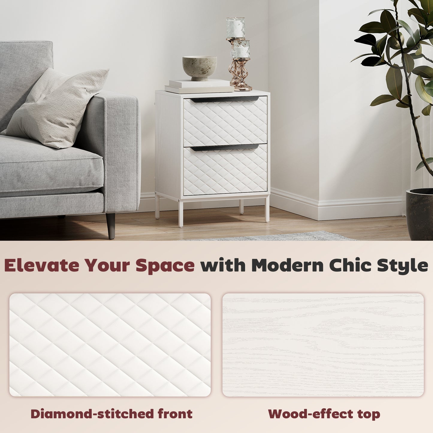 HOMCOM White Chest Of Drawers With Two Fabric Drawers And Aluminium Handles MDF Frame