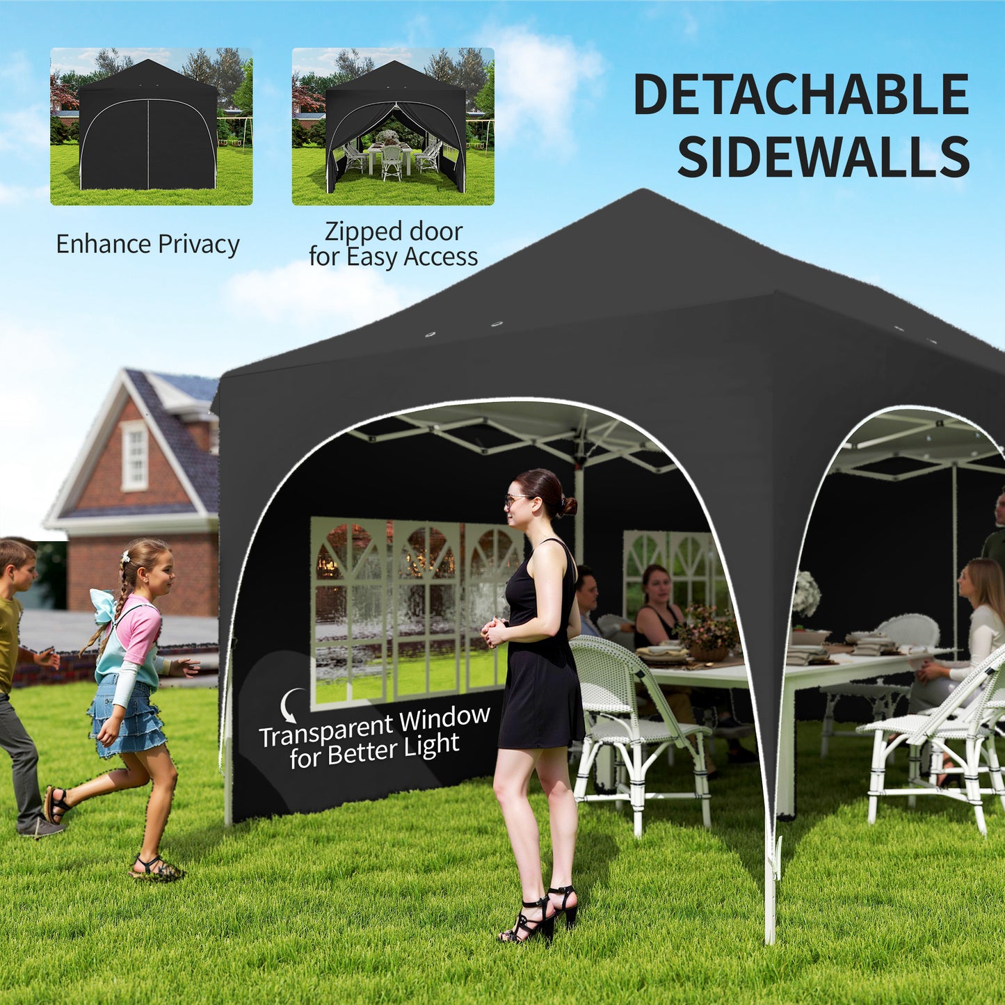 Outsunny 3x6m Pop Up Gazebo With Sides Peak Top Garden Party Tent Marquee Includes 6 Sandbags Carry Bag Black