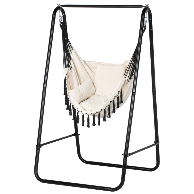 Outsunny Patio Hammock Chair w/ Stand, Hanging Chair w/ Cushion, Armrest, White - ALL4U RETAILER LTD