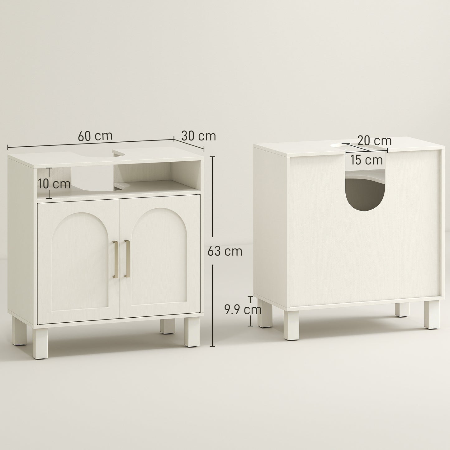 HOMCOM Under Sink Cabinet For Basin Without Pedestal Cream White With Open Shelf And Two Tier Adjustable Shelving