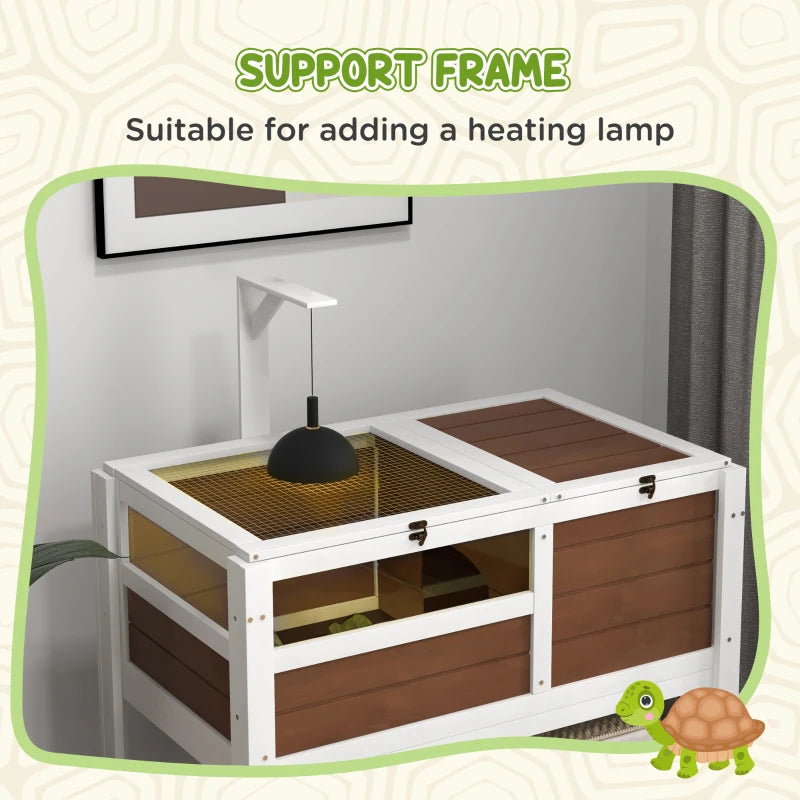 PawHut Wooden Tortoise House w/ Run, Shelter, Shelf, Lamp Holder - ALL4U RETAILER LTD