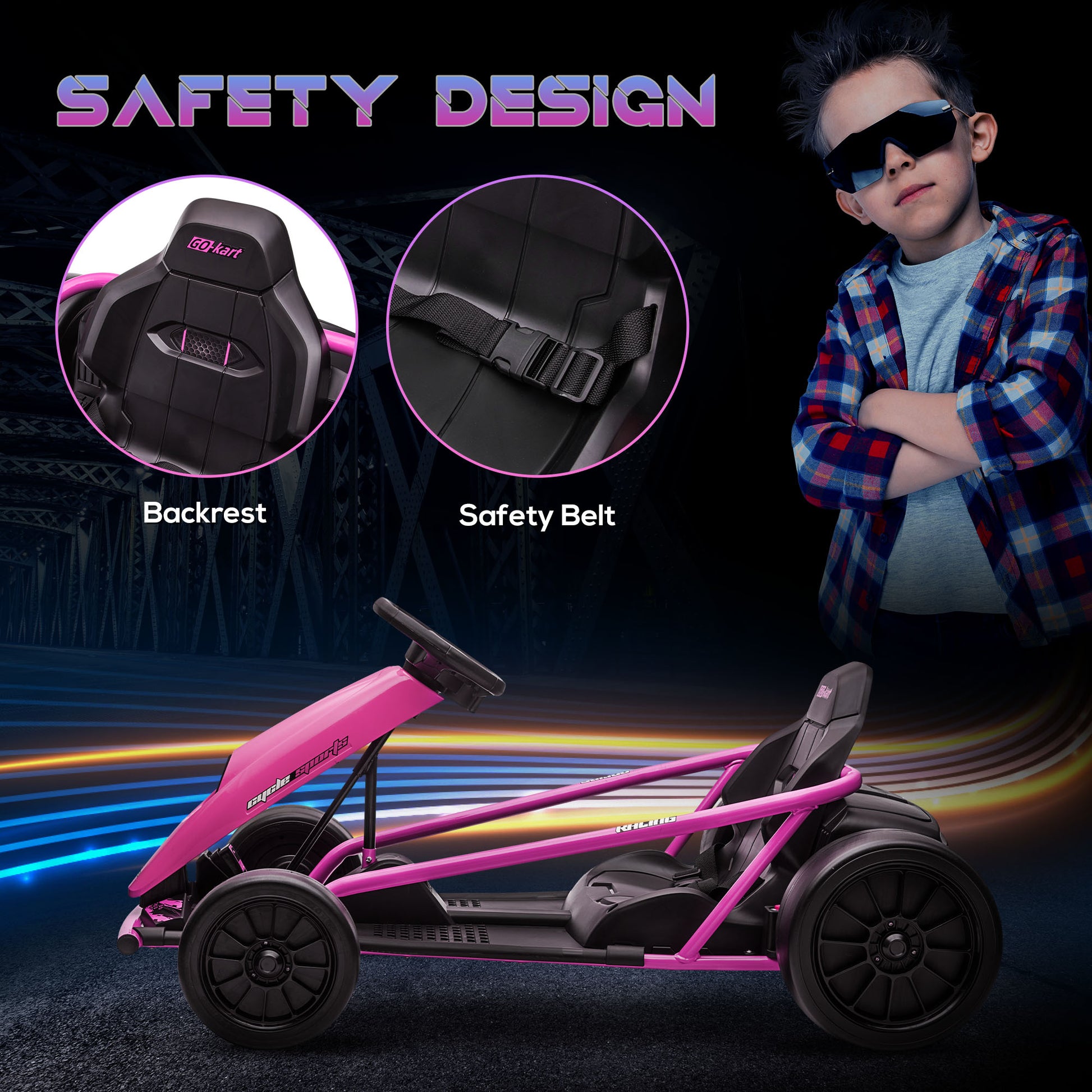 HOMCOM Electric Go Kart Kids 24V Drift Ride-On Racing 2 Speeds Boys Girls 8-12 Years Old Pink - ALL4U RETAILER LTD