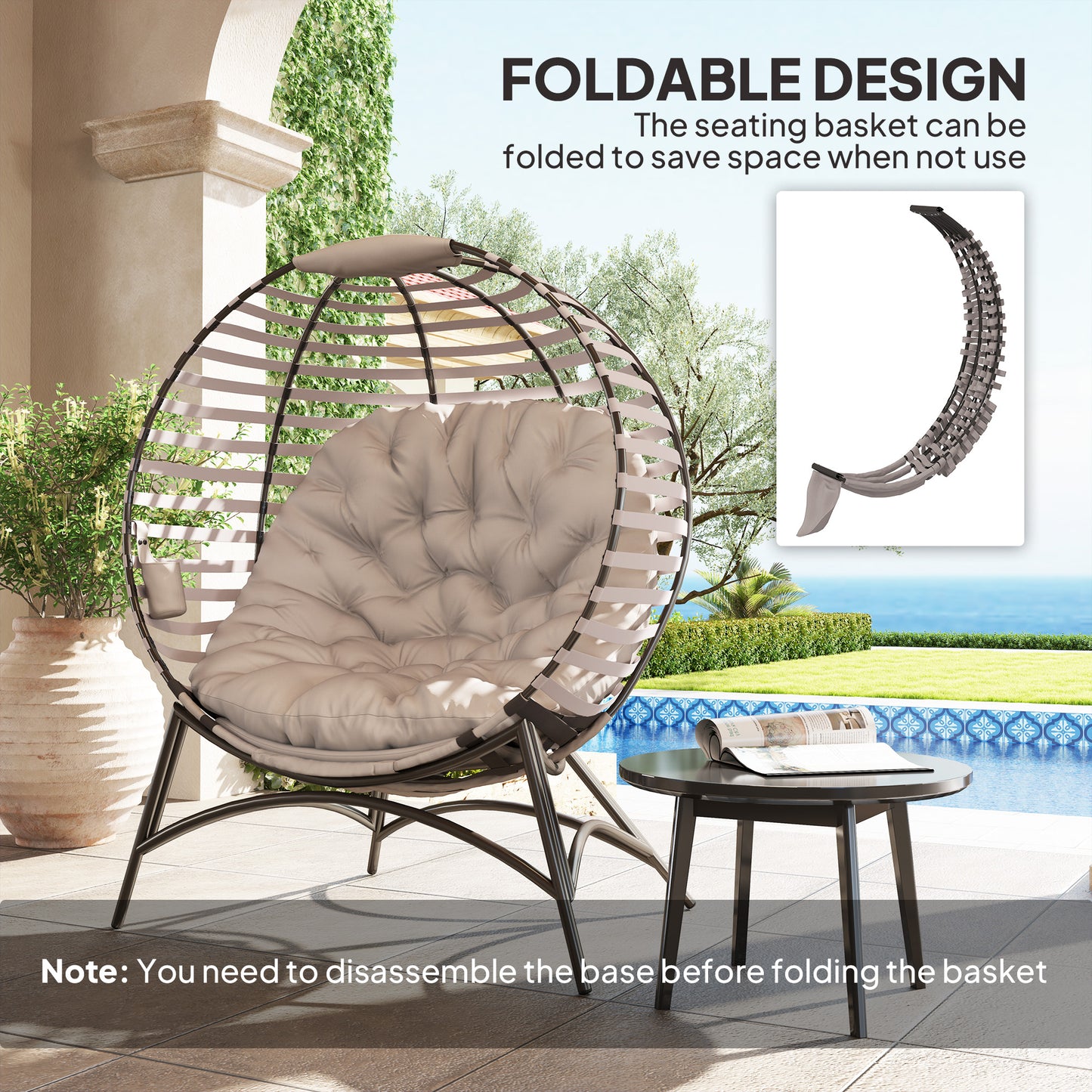Outsunny Egg Chair With Plush Cushion And Side Pocket For Outdoor Use In Light Grey