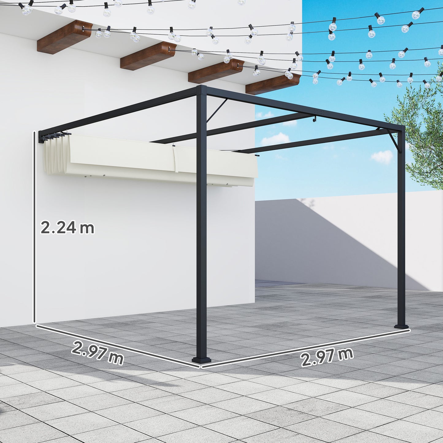 Outsunny 3x3 Meter Pergola With Sliding Canopy Cream White Outdoor Gazebo For Patio Parties And Dining
