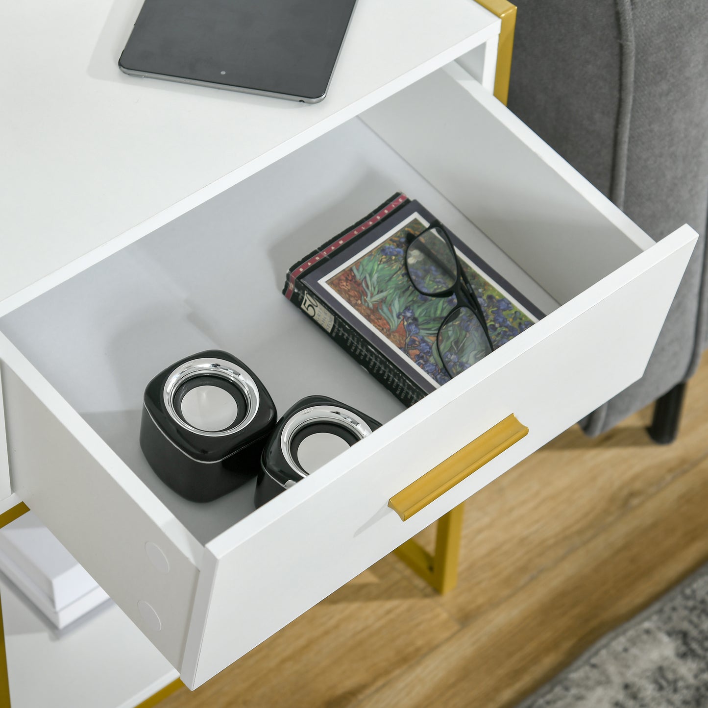 HOMCOM Bedside Table Set Of 2 Modern Nightstands With Drawer And Shelf In White For Bedroom Decor