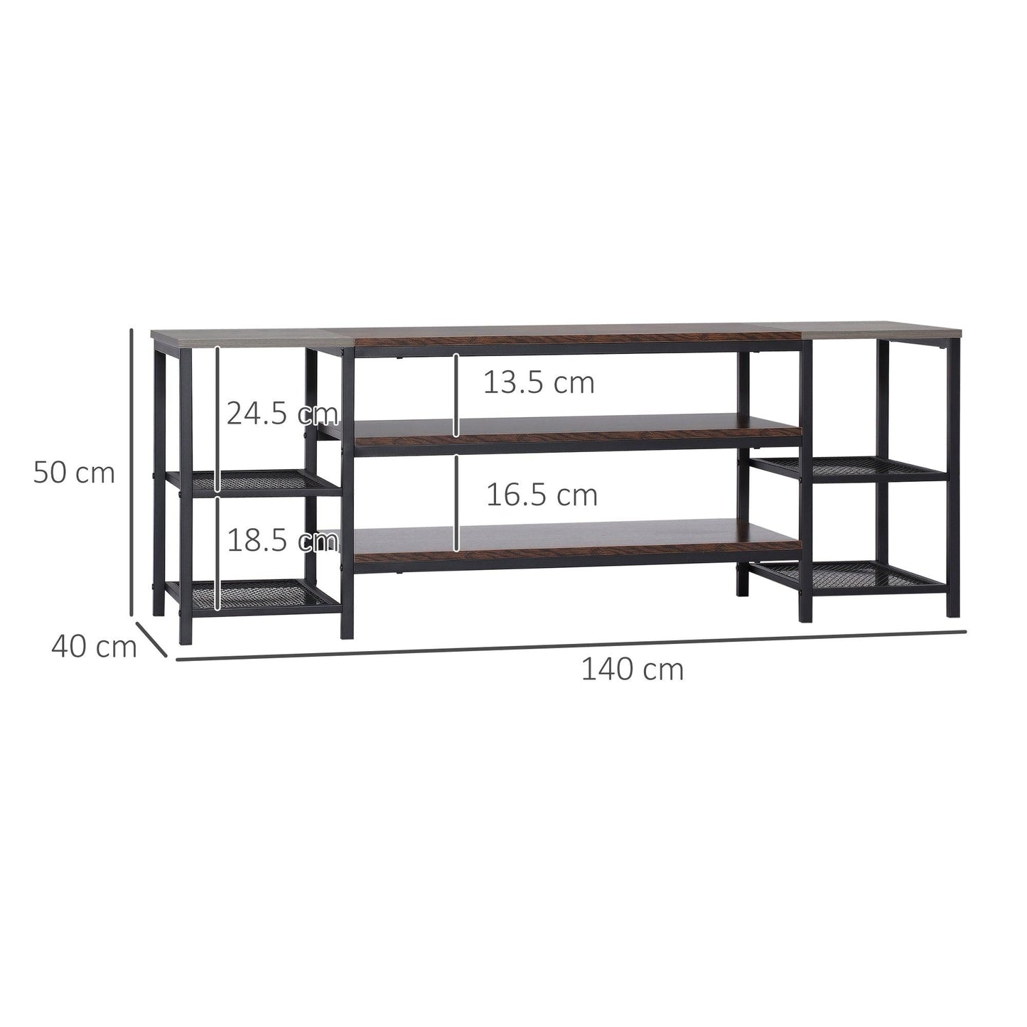 HOMCOM Industrial TV Stand, Storage Shelves, Brown/Grey, 65" TV Unit - ALL4U RETAILER LTD