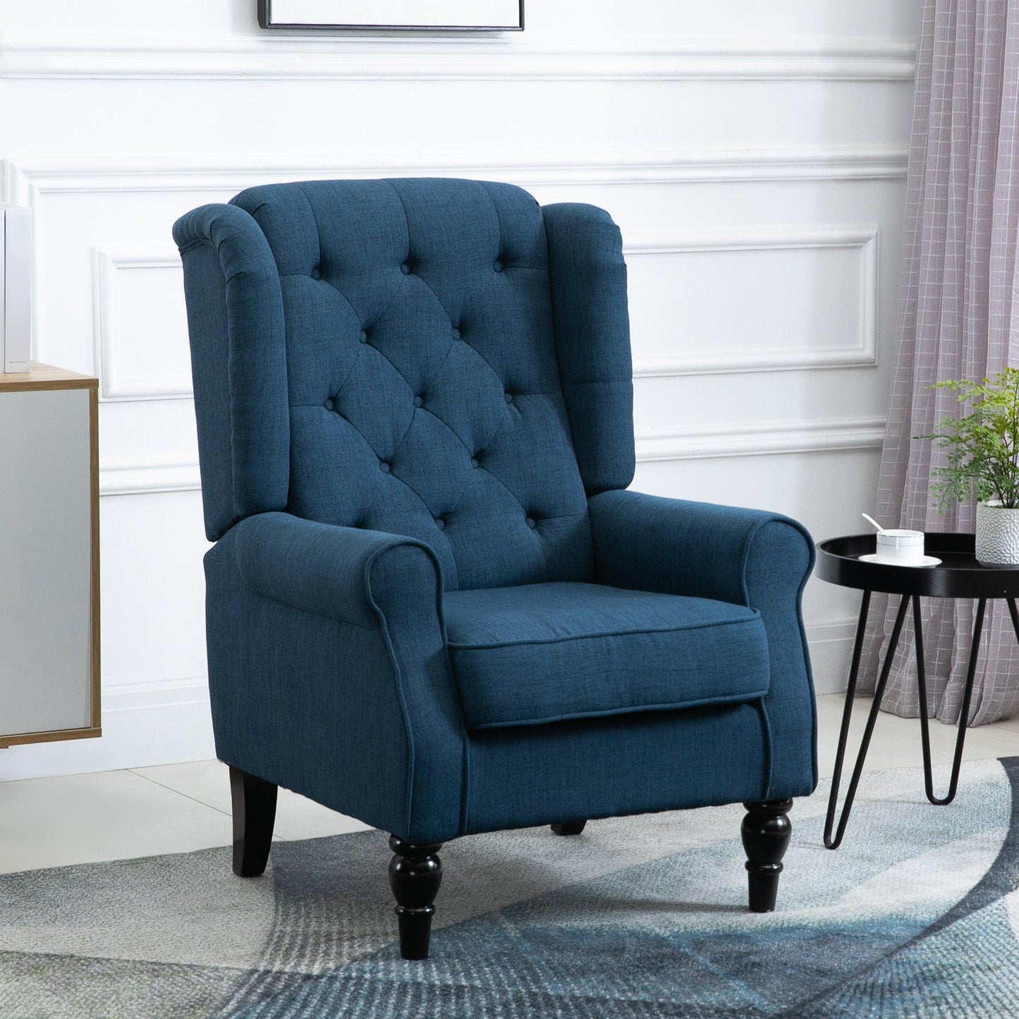 HOMCOM Accent Armchair Home Furniture Retro Tufted Club Wood Fabric Blue - ALL4U RETAILER LTD