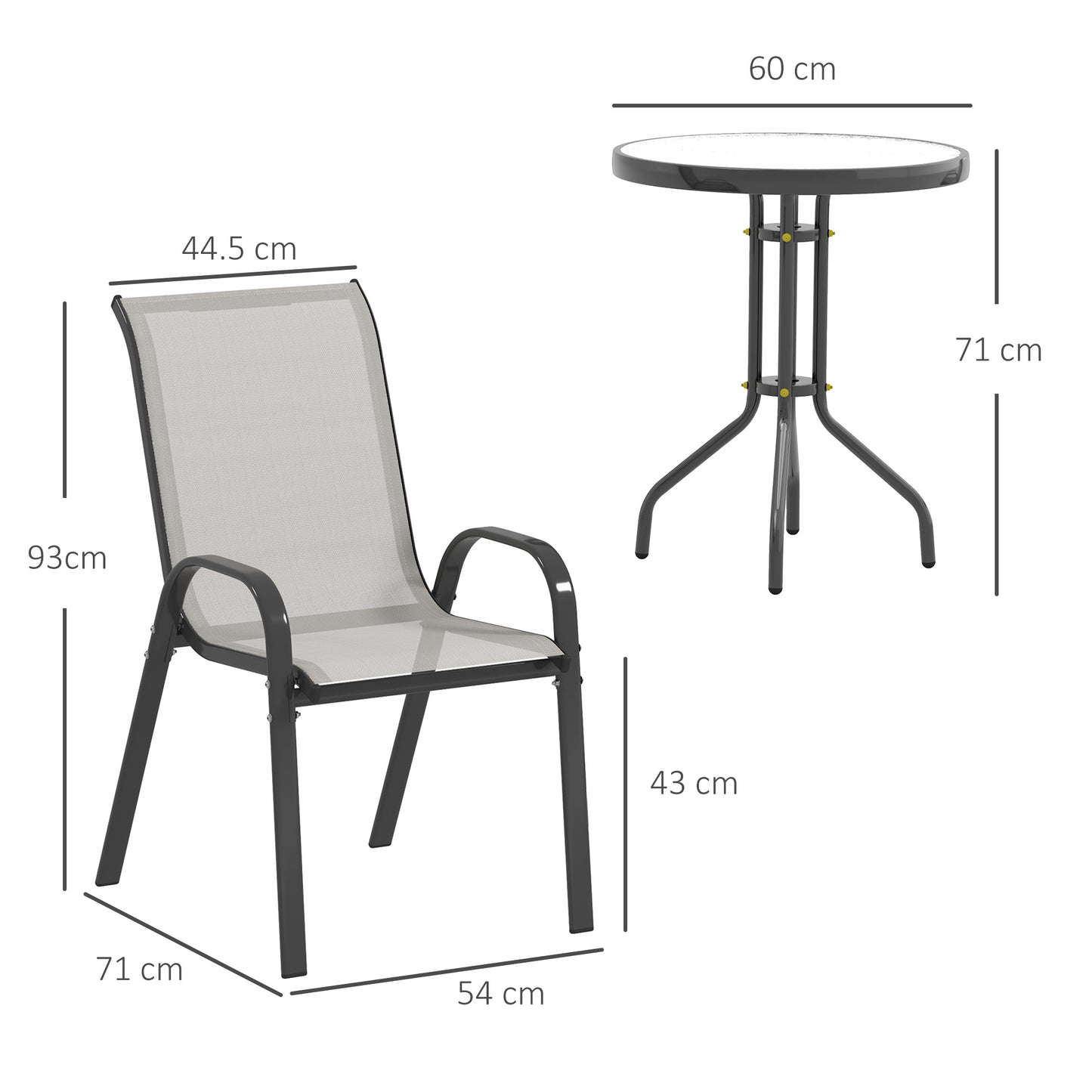 Outsunny Three Piece Outdoor Garden Set In Light Grey With Round Table And Stackable Chairs For Patio And Garden