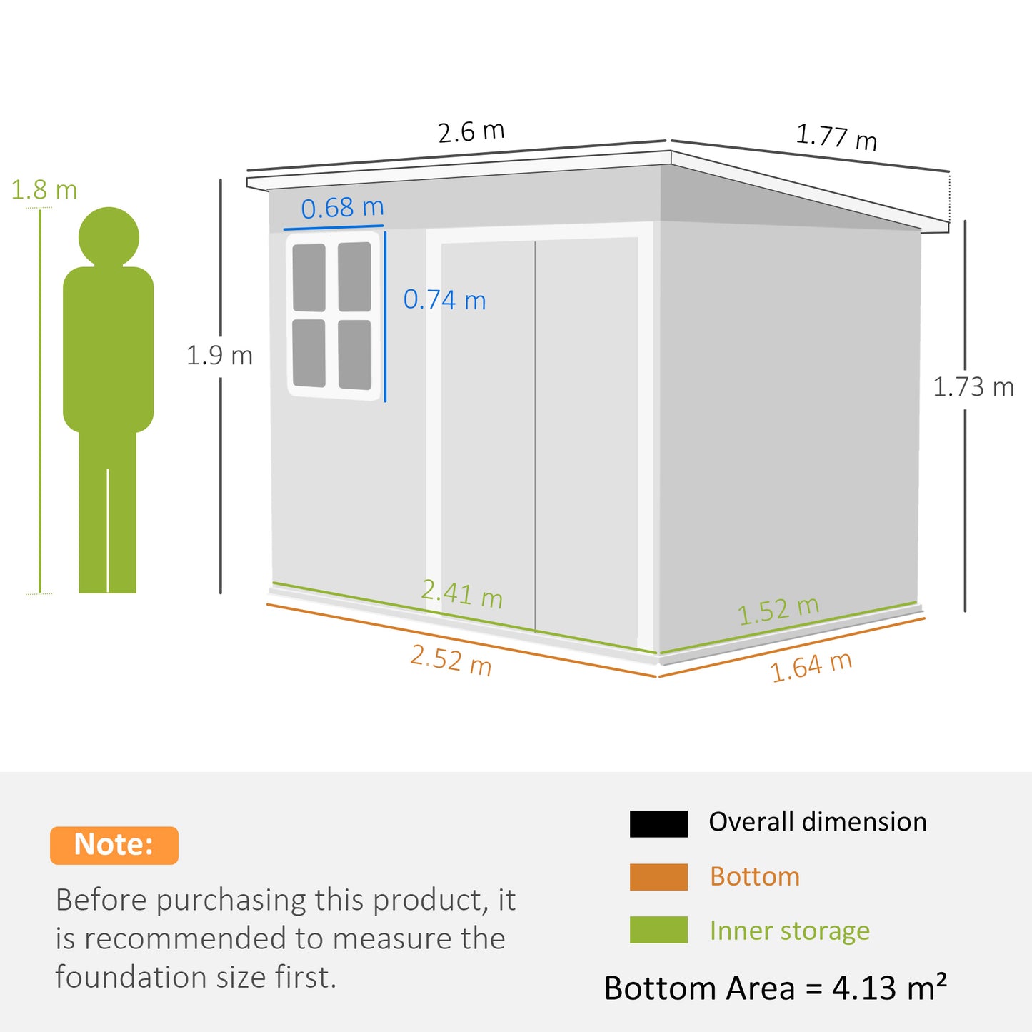Outsunny 8.5 x 6ft Galvanised Steel Garden Storage Shed With Foundation Kit Window Air Vents Lockable Wide Doors