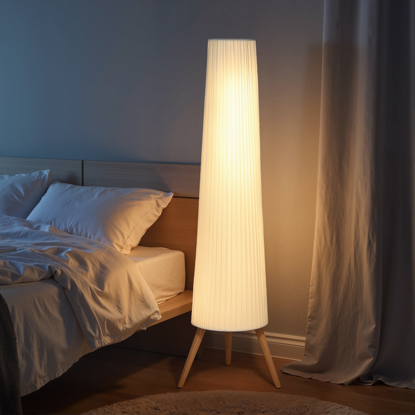 HOMCOM Dimmable Tripod Floor Lamp With Foot Switch Nordic Standing Lamp With Fabric Shade 153 Cm White And Natural