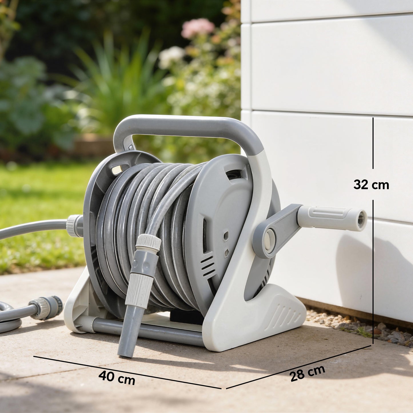Outsunny Portable Garden Hose Reel 20 Plus 2 Meters Wall Mounted Reel With Two Pattern Nozzle And Crank Grey