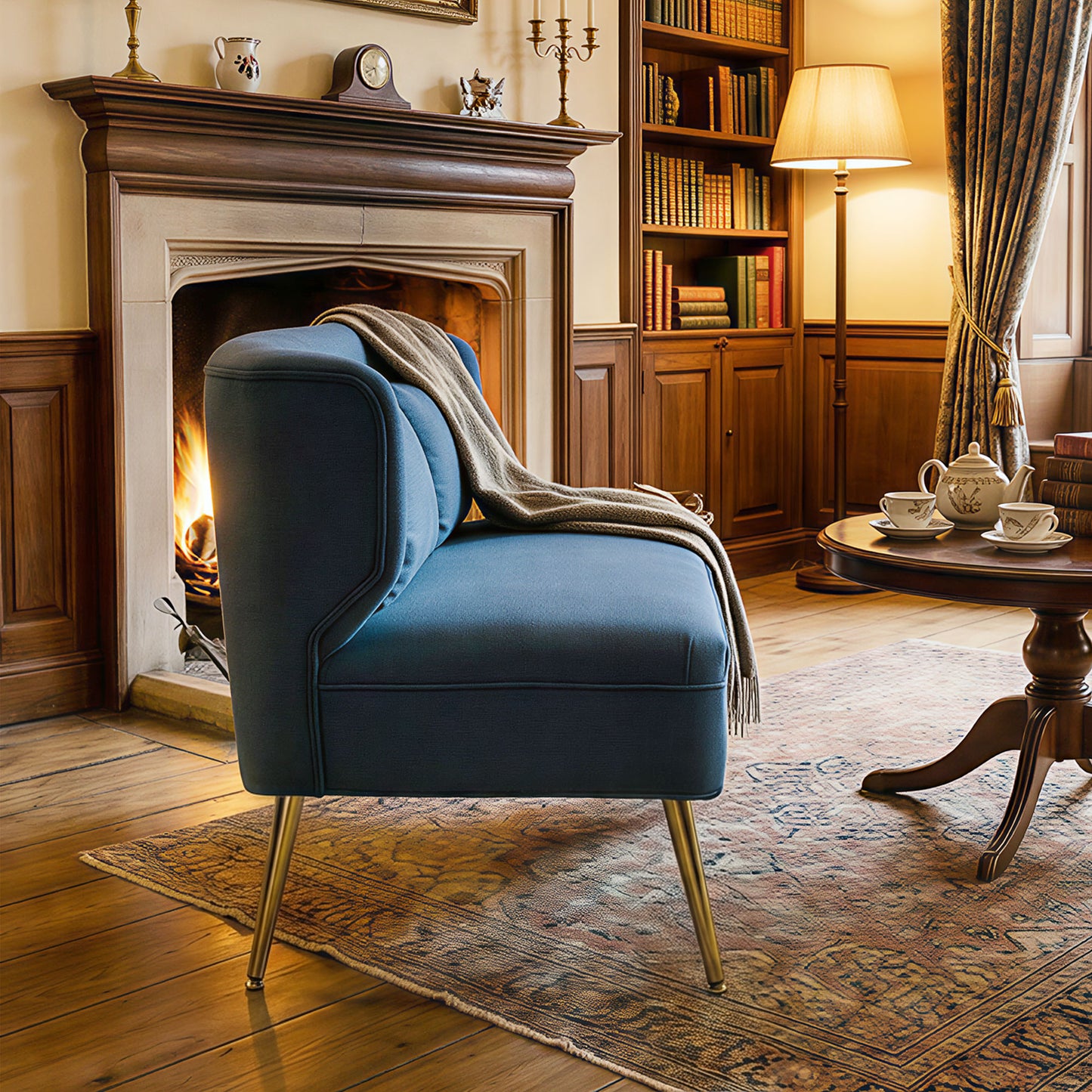 HOMCOM 2 Seater Sofa With Wing Back, Linen Look Fabric, Thick Cushioned Seat, Metal Legs, Dark Blue
