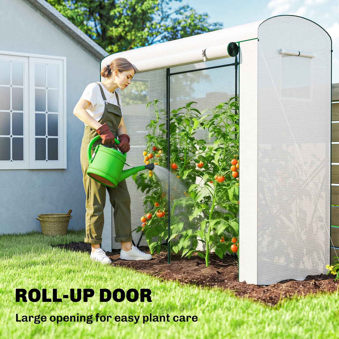Outsunny Mini Greenhouse Garden Tomato Growhouse With Roll Up Door And 2 Mesh Windows PE Cover 200 x 75 x 188 Cm White