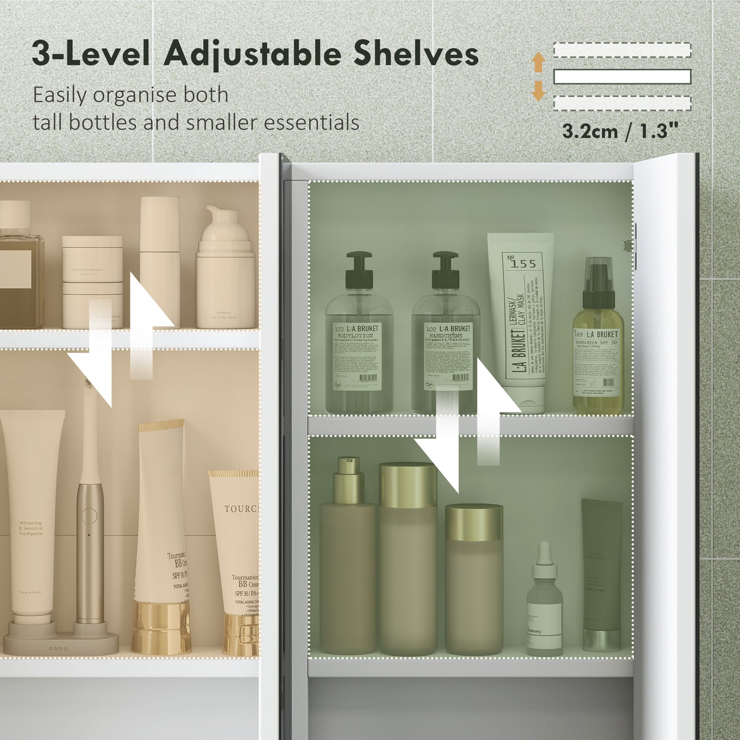 HOMCOM White Three Mirror Doors Bathroom Wall Cabinet With Six Inner Shelves And Four Adjustable Shelves