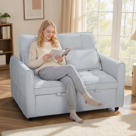 HOMCOM 2 Seater Sofa Bed 3 In 1 Convertible Sleeper With Adjustable Backrest Click Clack And Two Pillows Light Grey