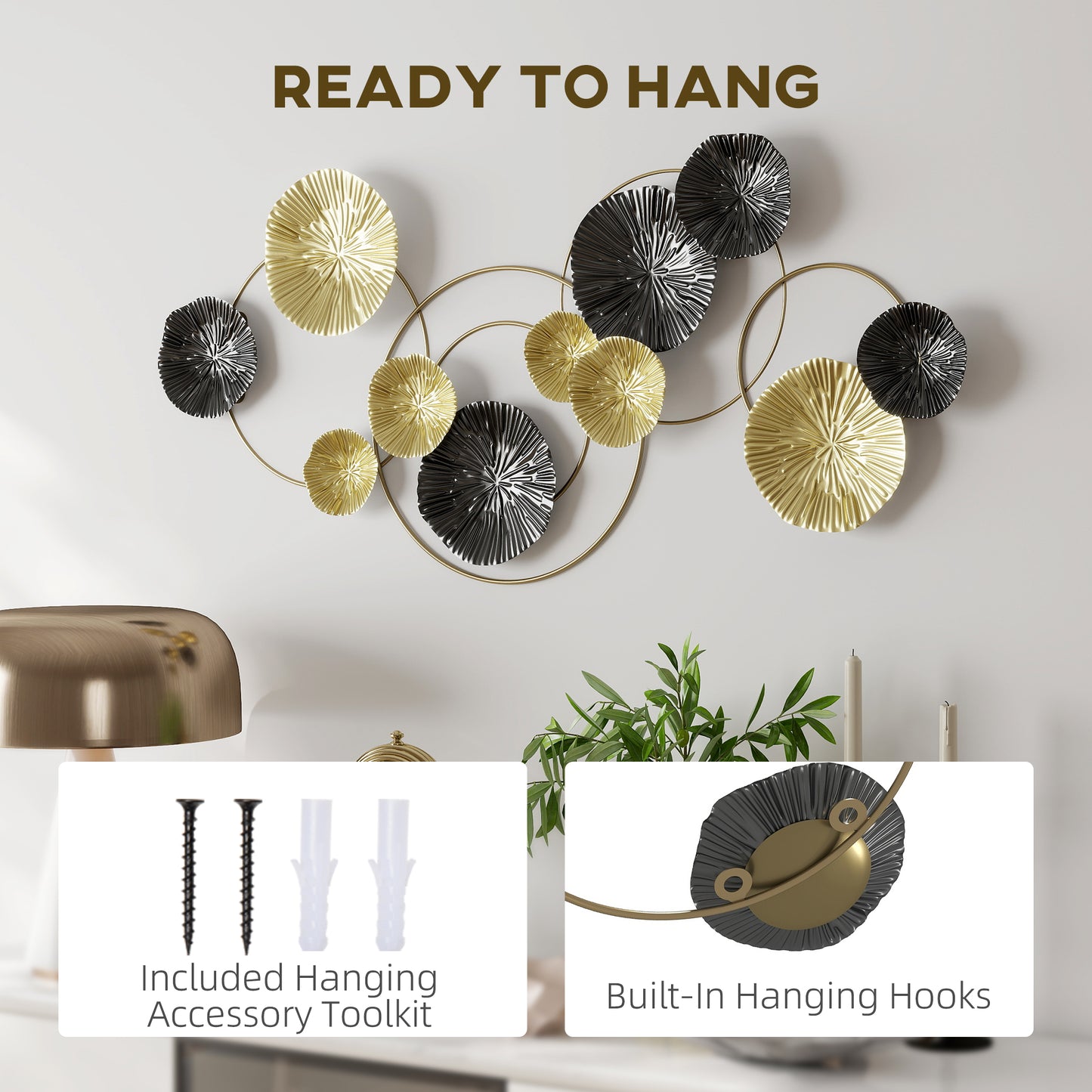 HOMCOM Metal Wall Art Modern Hanging Wall Decor With Multi Disc Design For Living Room Ready To Hang