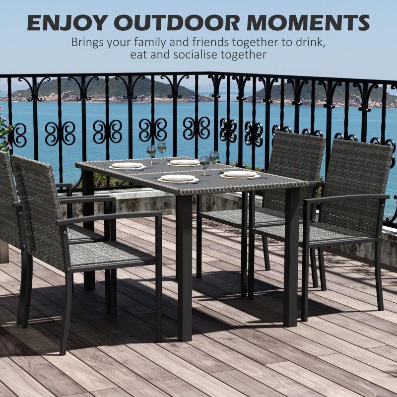 Outsunny 5-Piece Outdoor Dining Set - Patio Conservatory Furniture with Tempered Glass Tabletop, 4 Dining Chairs - Grey - ALL4U RETAILER LTD