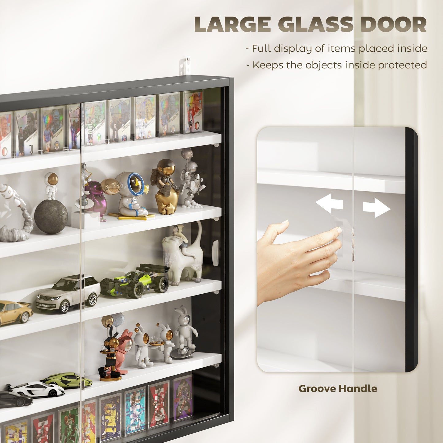HOMCOM Five Tier Wall Display Cabinet With Glass Doors 60x80 cm Black And White Four Adjustable Shelves