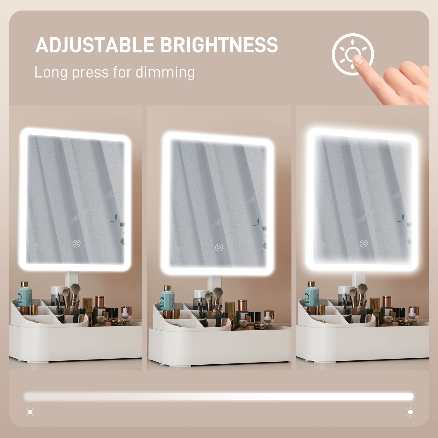 HOMCOM Rechargeable Makeup Mirror With Lights And Touch Screen, 2 Lighting Modes, 180 Degree Rotation, White