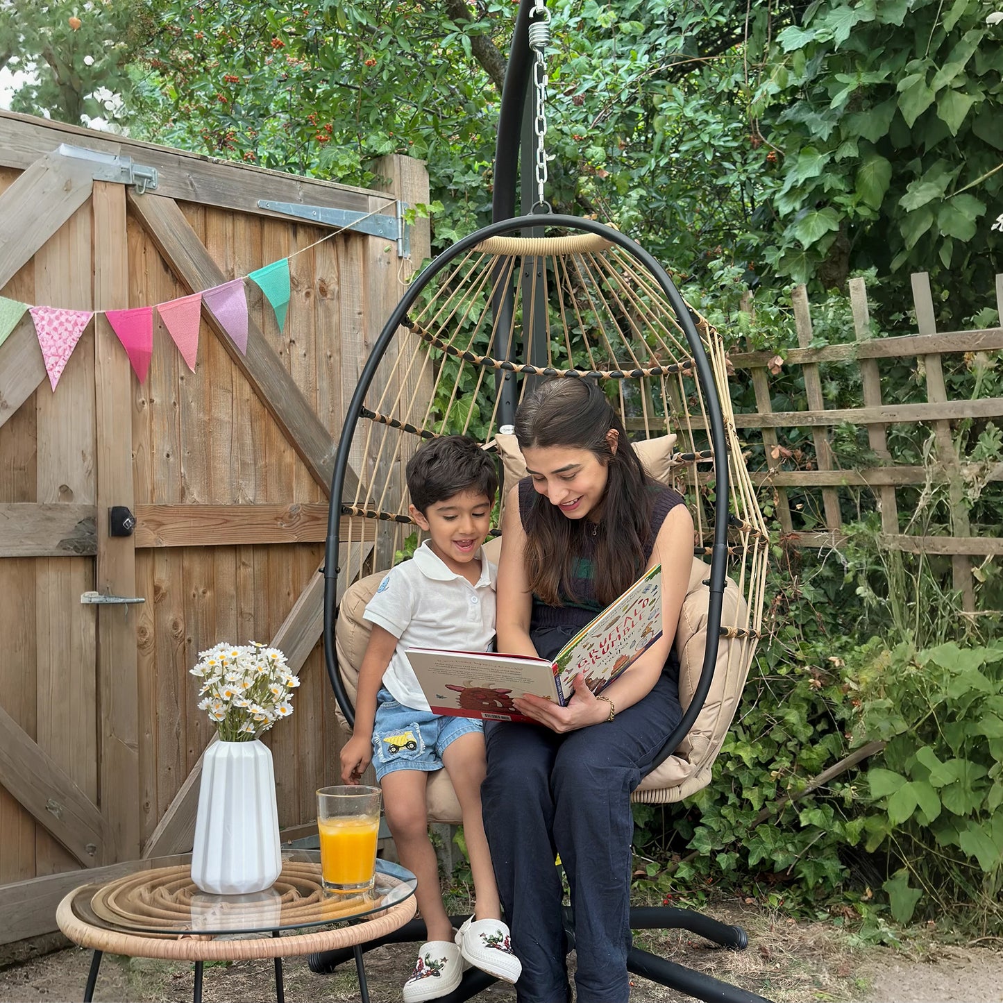 Outsunny Hanging Egg Chair With Stand Folding Basket Thickened Cushion Cup Holder Headrest For Outdoor Balcony Khaki