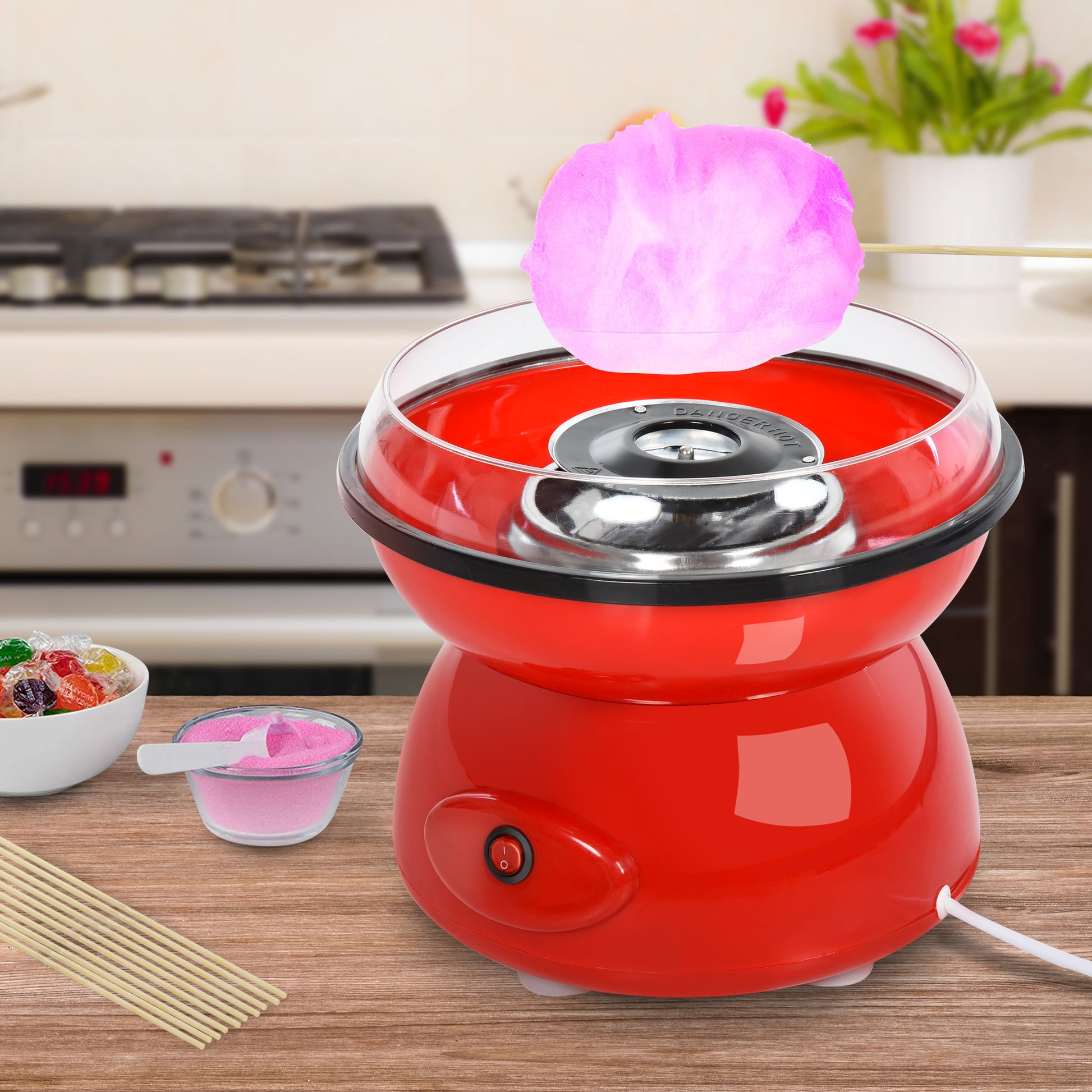 HOMCOM 450W Cotton Candy Machine Kit with Non-Stick Plates - Perfect for Parties and Family Fun, Includes Accessories and Metal Body, Red - ALL4U RETAILER LTD