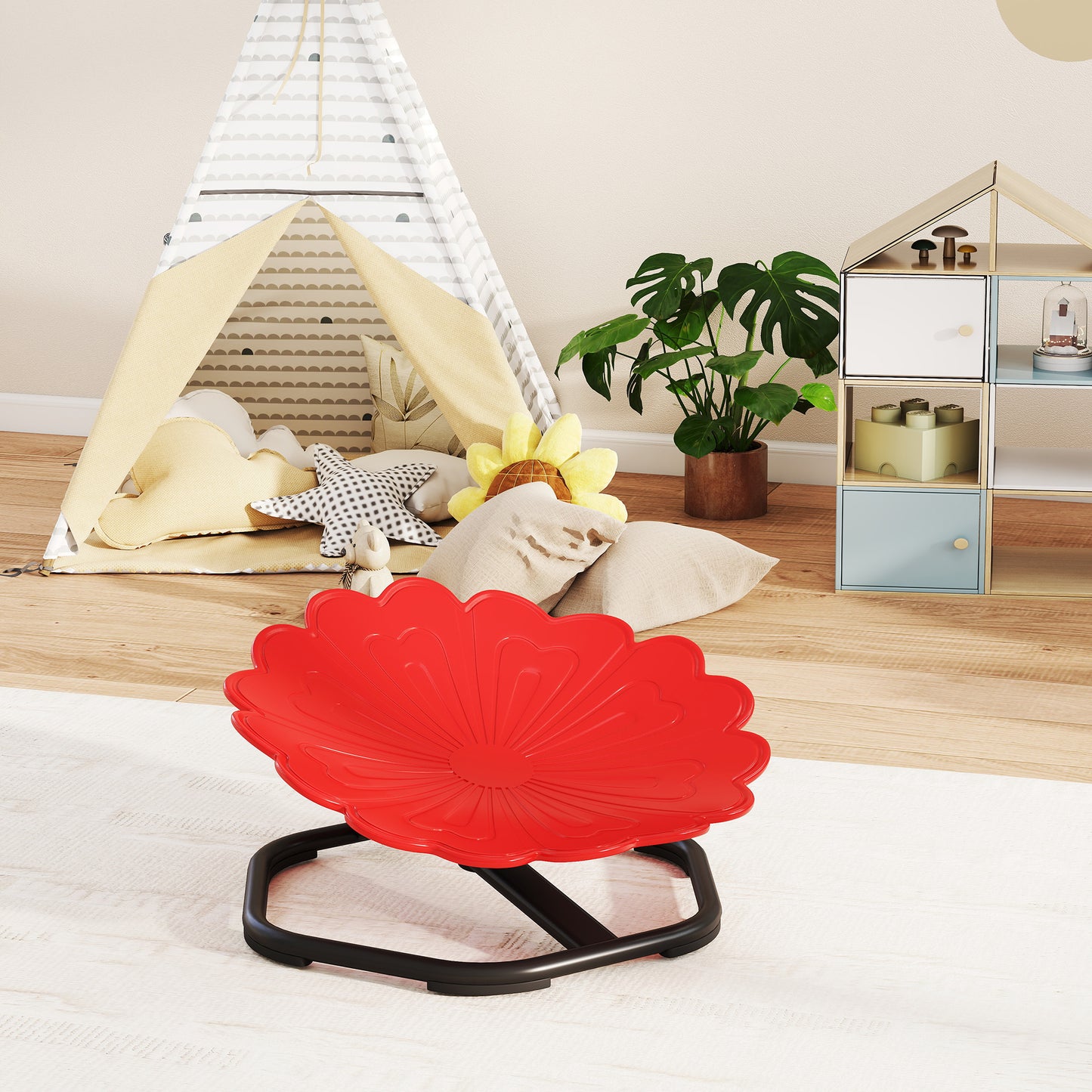 AIYAPLAY Flower Shaped Sensory Spinning Chair With Non Slip Base For Balance And Coordination Red
