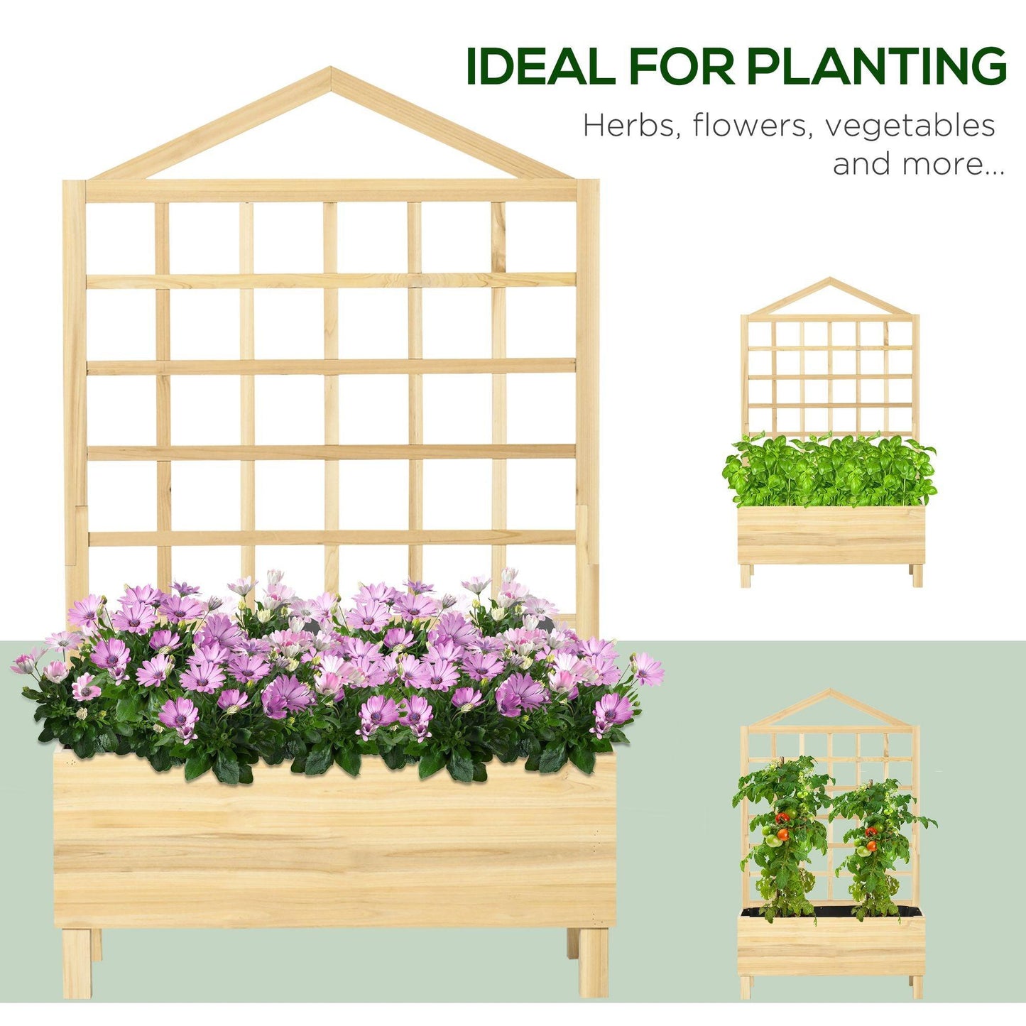 Outsunny Wooden Garden Planters with Trellis for Vine Climbing Plants, Natural - ALL4U RETAILER LTD