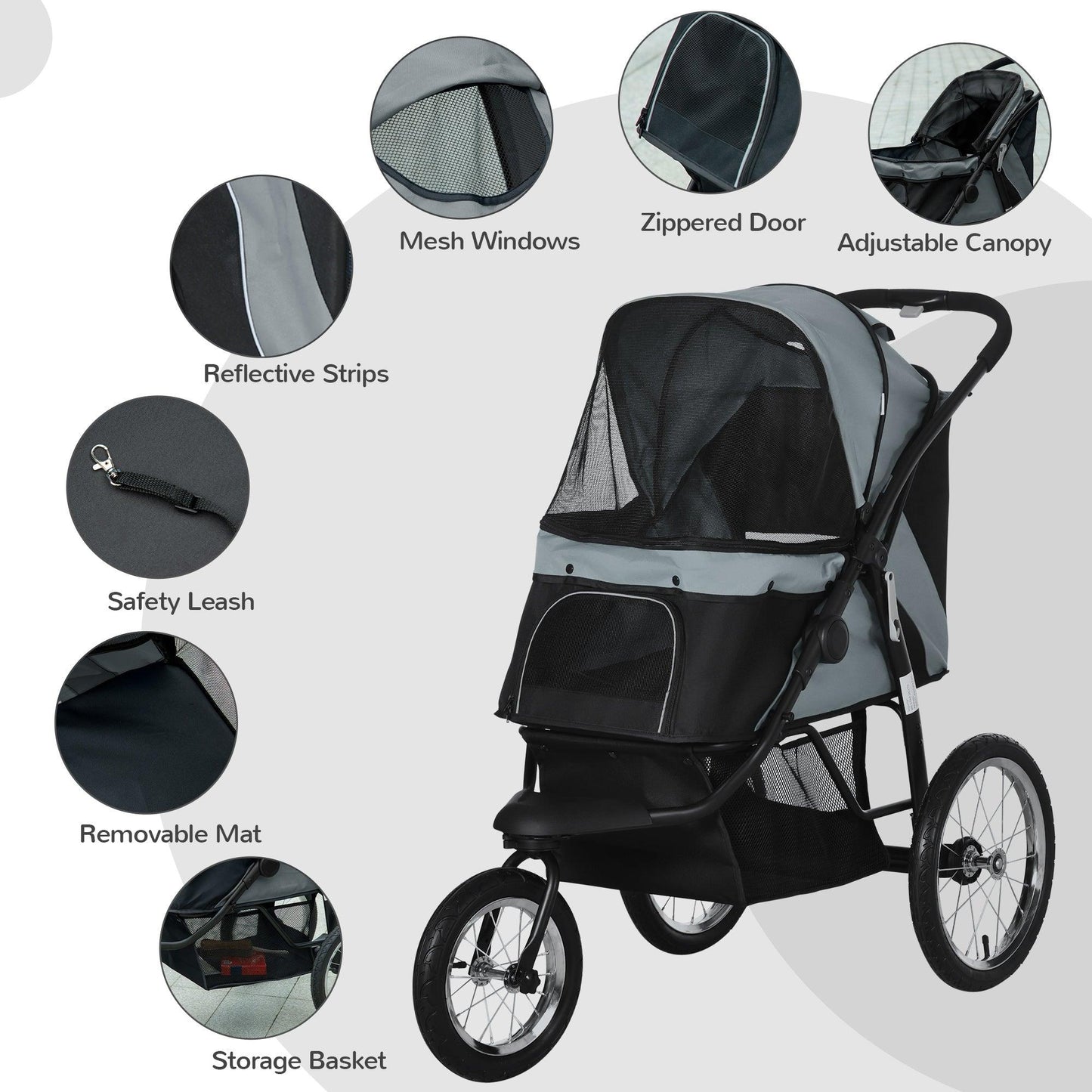 PawHut Pet Stroller Jogger for Small/Medium Dogs, Foldable Cat Pram with Adjustable Canopy - ALL4U RETAILER LTD