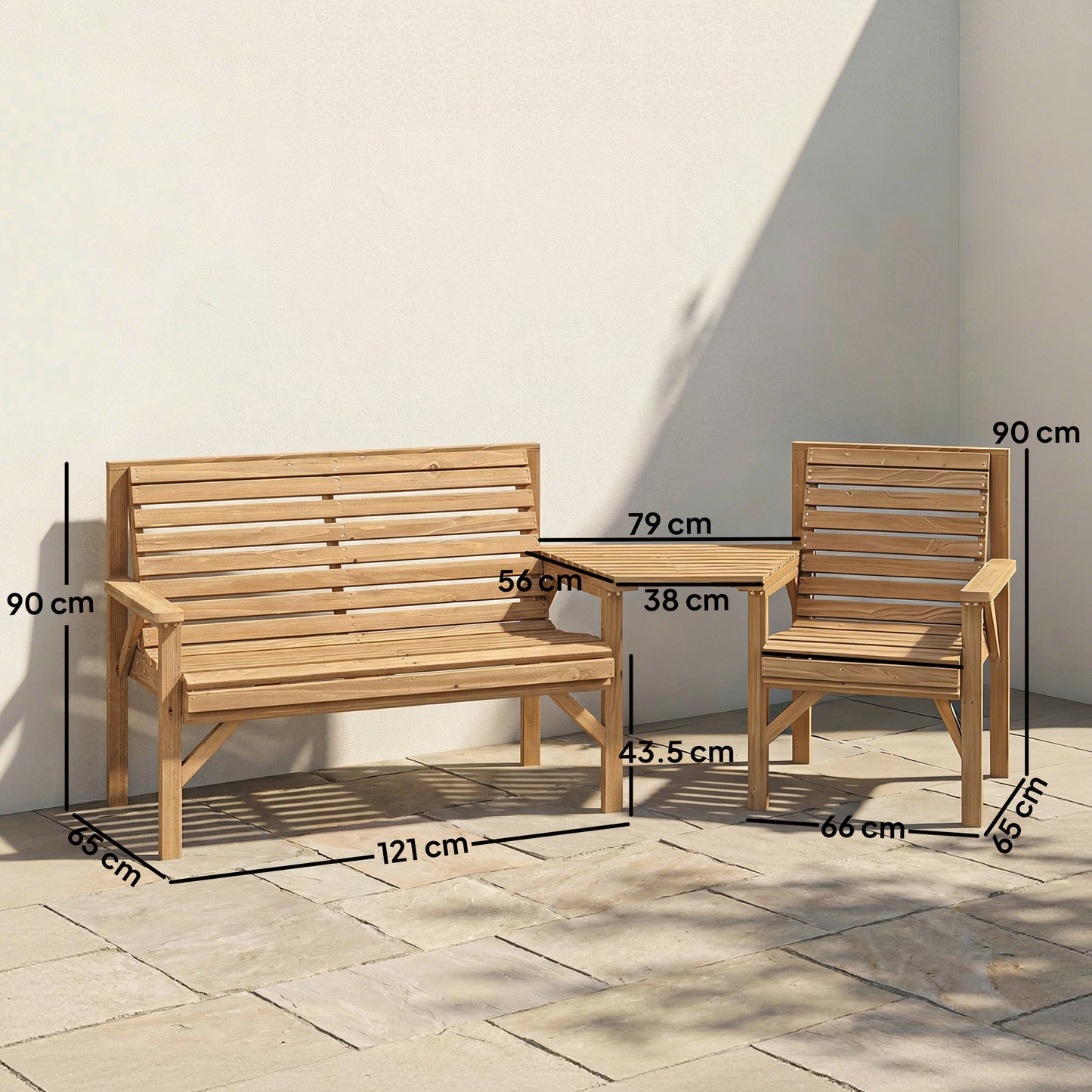 Outsunny Three Piece Wooden Garden Furniture Set With Detachable Table 1 Chair 1 Bench Natural Wood Finish