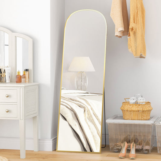 HOMCOM 162cm Aluminium Frame Standing Mirror Gold Two Way Design For Wall Mount Or Freestanding Back Leg