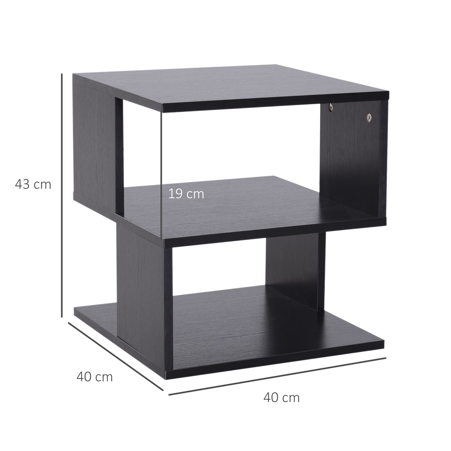 HOMCOM Set Of 2 Square Side Tables Modern End Tables With 2 Tier Storage Shelves Black