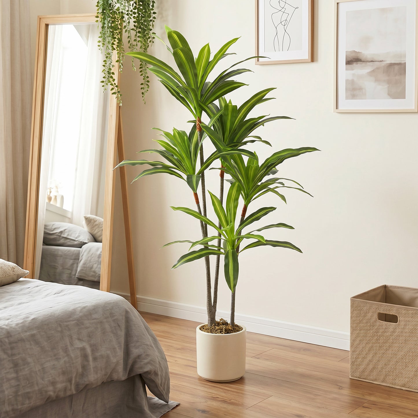 HOMCOM 150cm Lifelike Artificial Dracaena Tree With Bendable Trunks And Lifelike PEVA Leaves For Indoor Decor Green