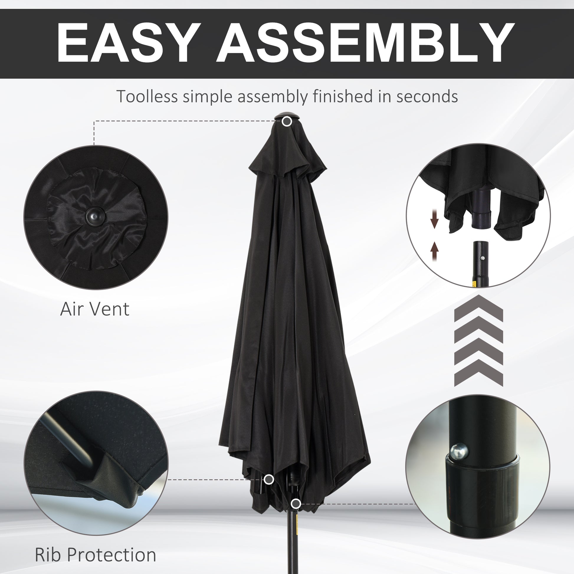 Outsunny Aluminium Frame 2.7M Black Patio Umbrella with Tilt and Crank for Outdoor Shade - ALL4U RETAILER LTD