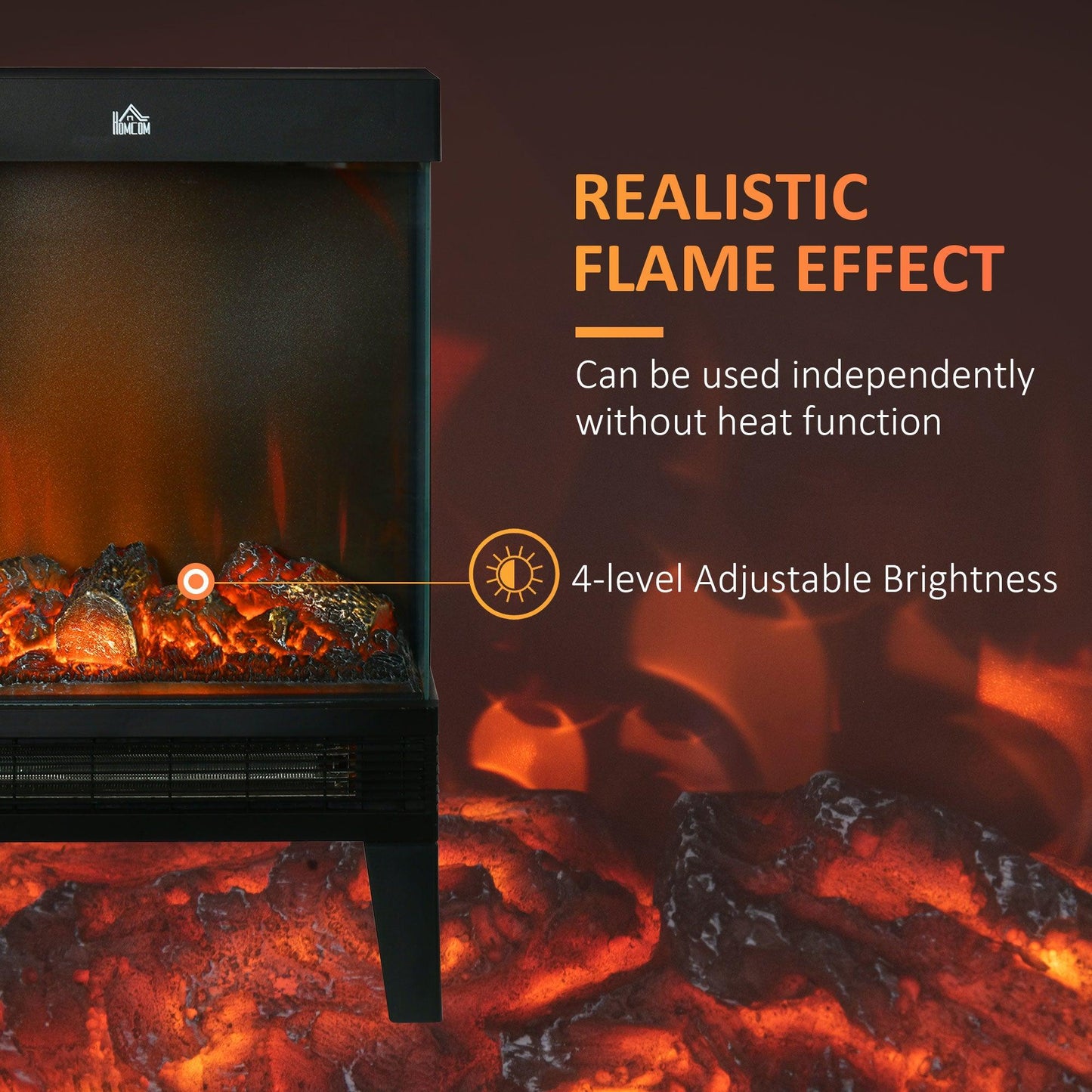 HOMCOM 180° Charming Electric Fireplace Heater, Quiet Freestanding Stove, Black - ALL4U RETAILER LTD