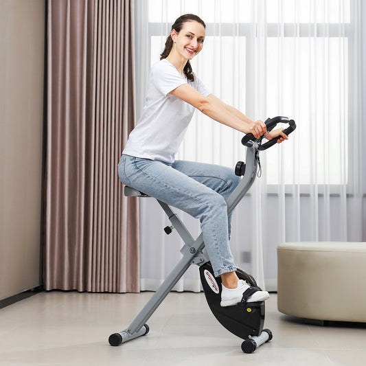 Folding Quiet Magnetic Resistance Exercise Bike with Heart Rate Monitor for Home Gym, Black and Grey - ALL4U RETAILER LTD