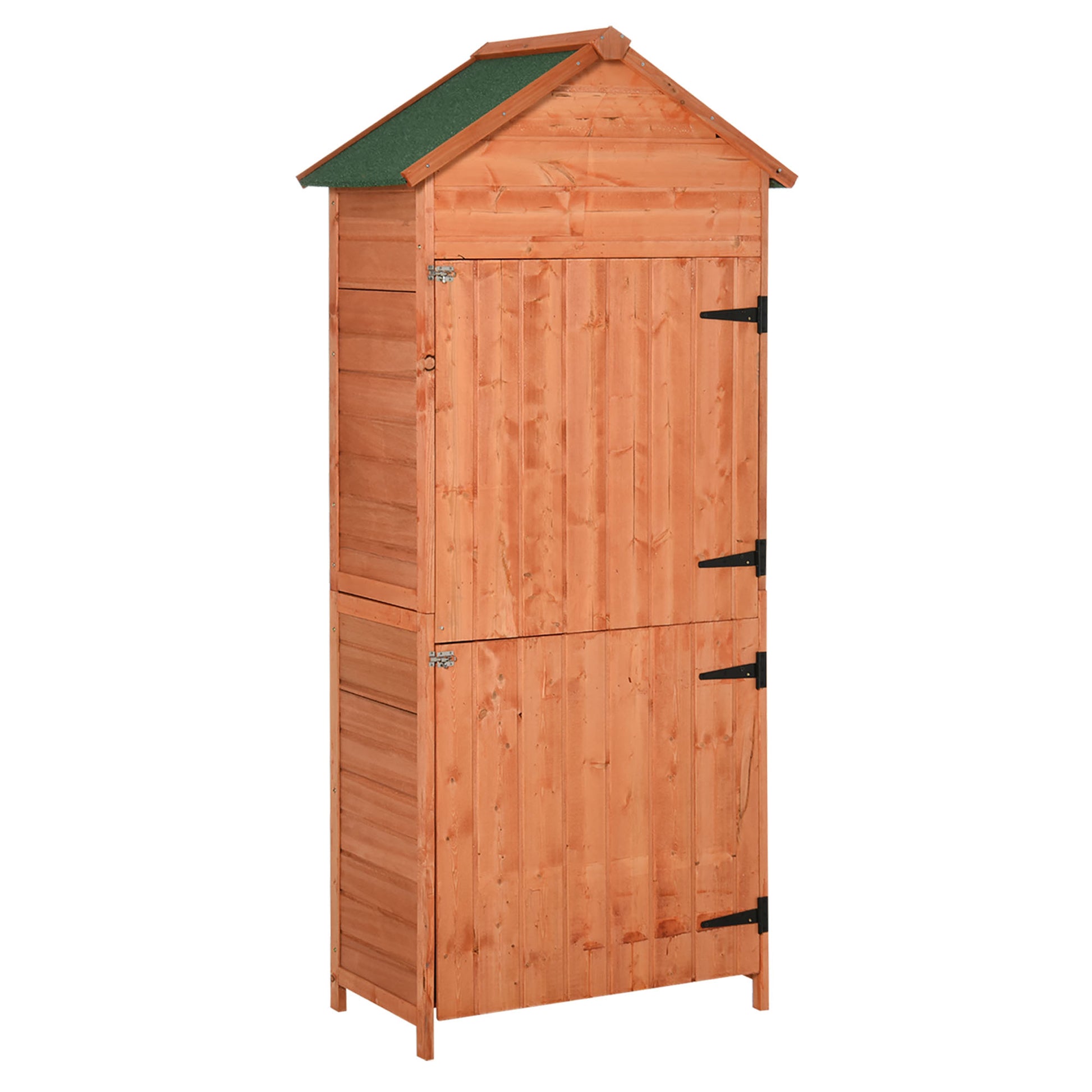 Outsunny Teak Wooden Garden Storage Shed with Apex Roof and Shelves - 89W x 50D (cm) - ALL4U RETAILER LTD