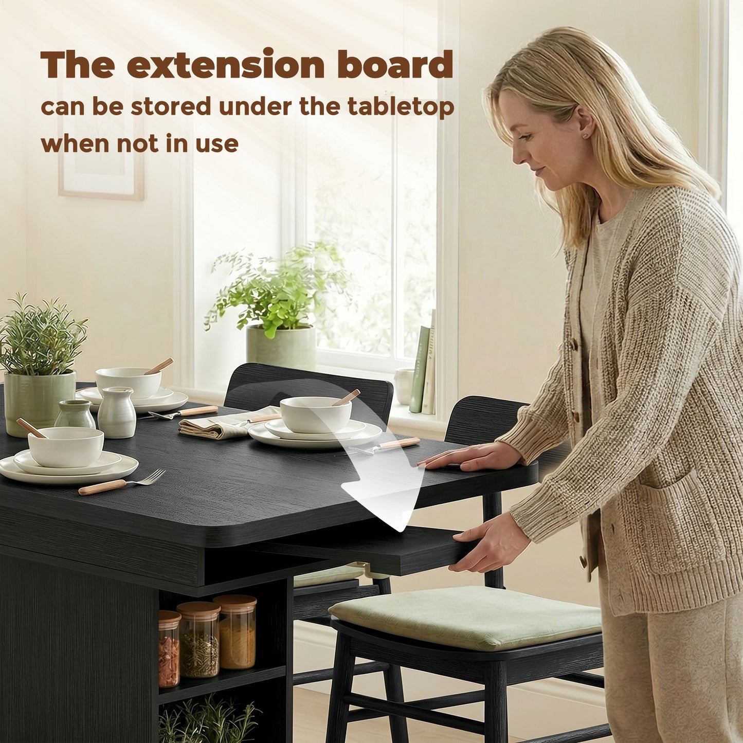 HOMCOM Extendable Dining Table For 4 To 6 People 110 To 130 Cm Black 3cm Thick MDF Top
