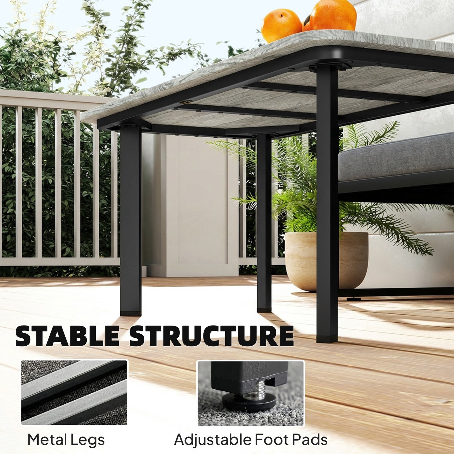 Outsunny Outdoor Garden Coffee Table With Slatted Wood Plastic Composite Top And Metal Frame Grey