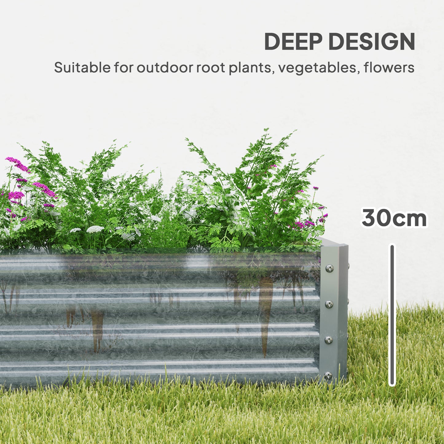 Outsunny 180 x 90cm Galvanised Steel Open Planter 459L Capacity 30cm Deep Weather Resistant Garden Planter