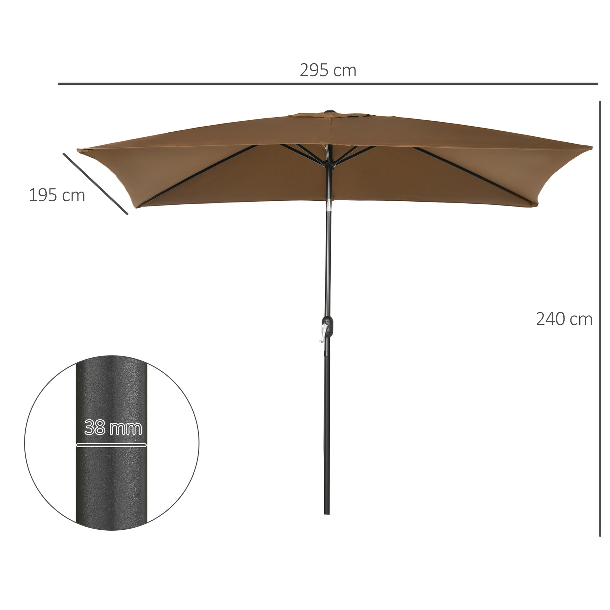 Outsunny Rectangular Brown Outdoor Garden Parasol Umbrella with Tilt and Crank - 3x2m Aluminium Frame - ALL4U RETAILER LTD