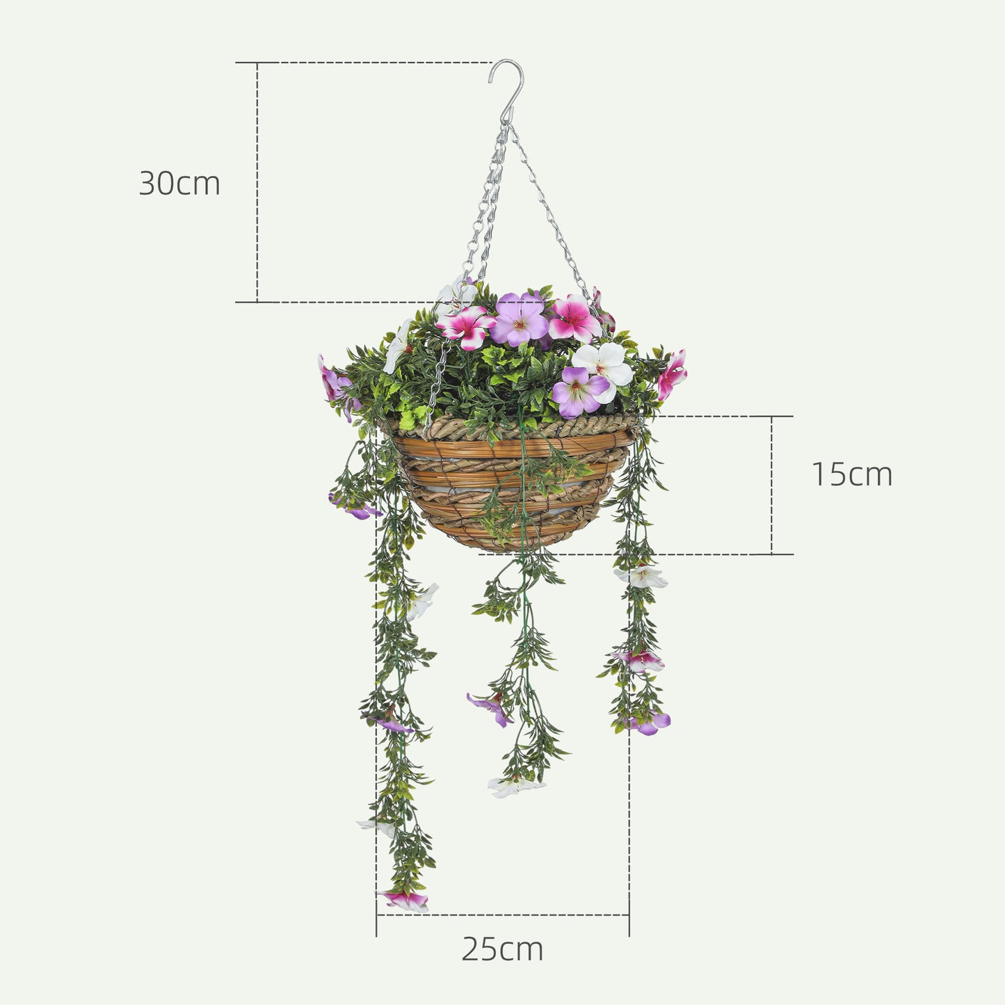 HOMCOM Set Of 2 Artificial Silk Azalea Flowers In Hanging Planters With Baskets Pink And White Decor For Indoor Outdoor
