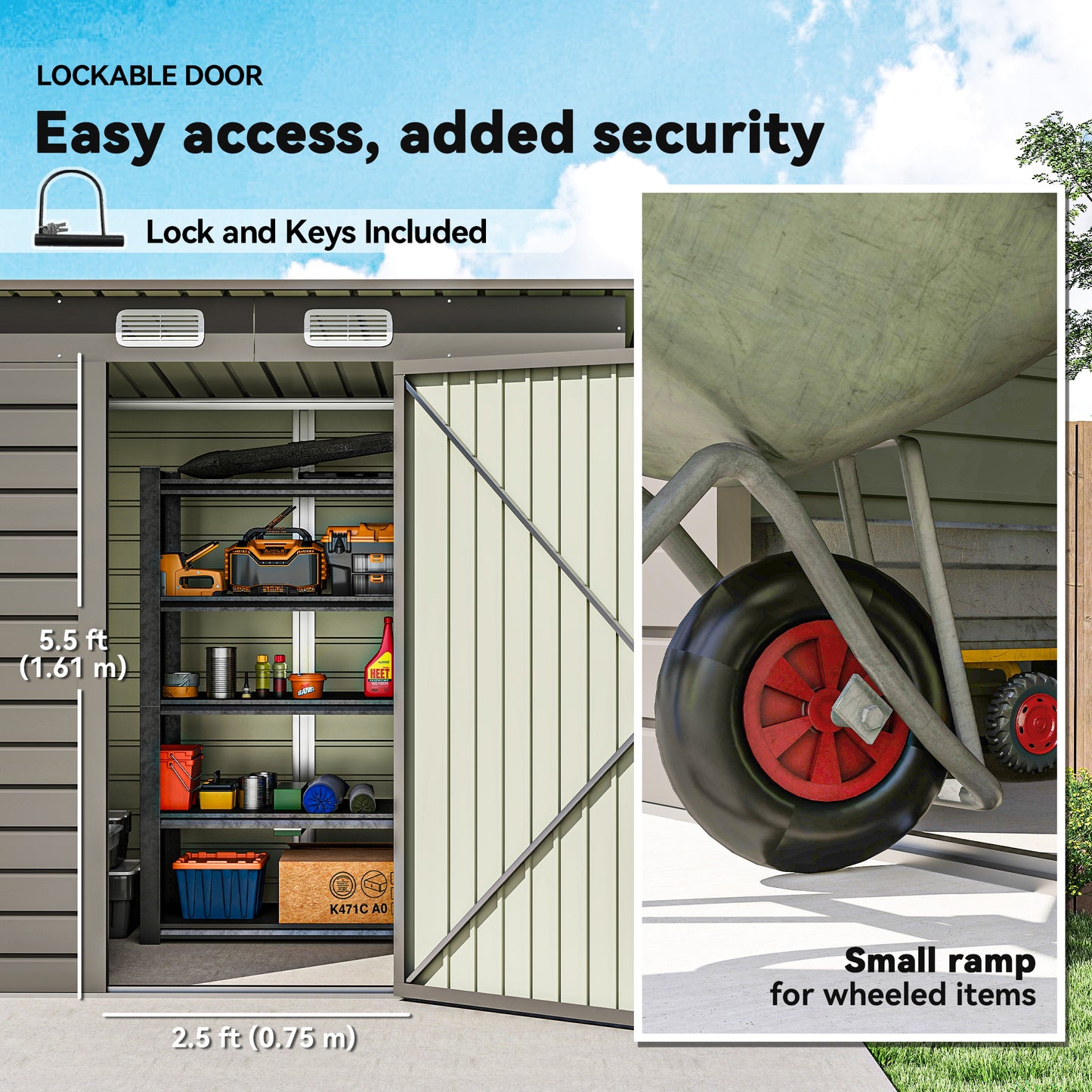 Outsunny 4x6ft Galvanised Metal Garden Shed With Locking Doors Grey For Outdoor Tool Storage